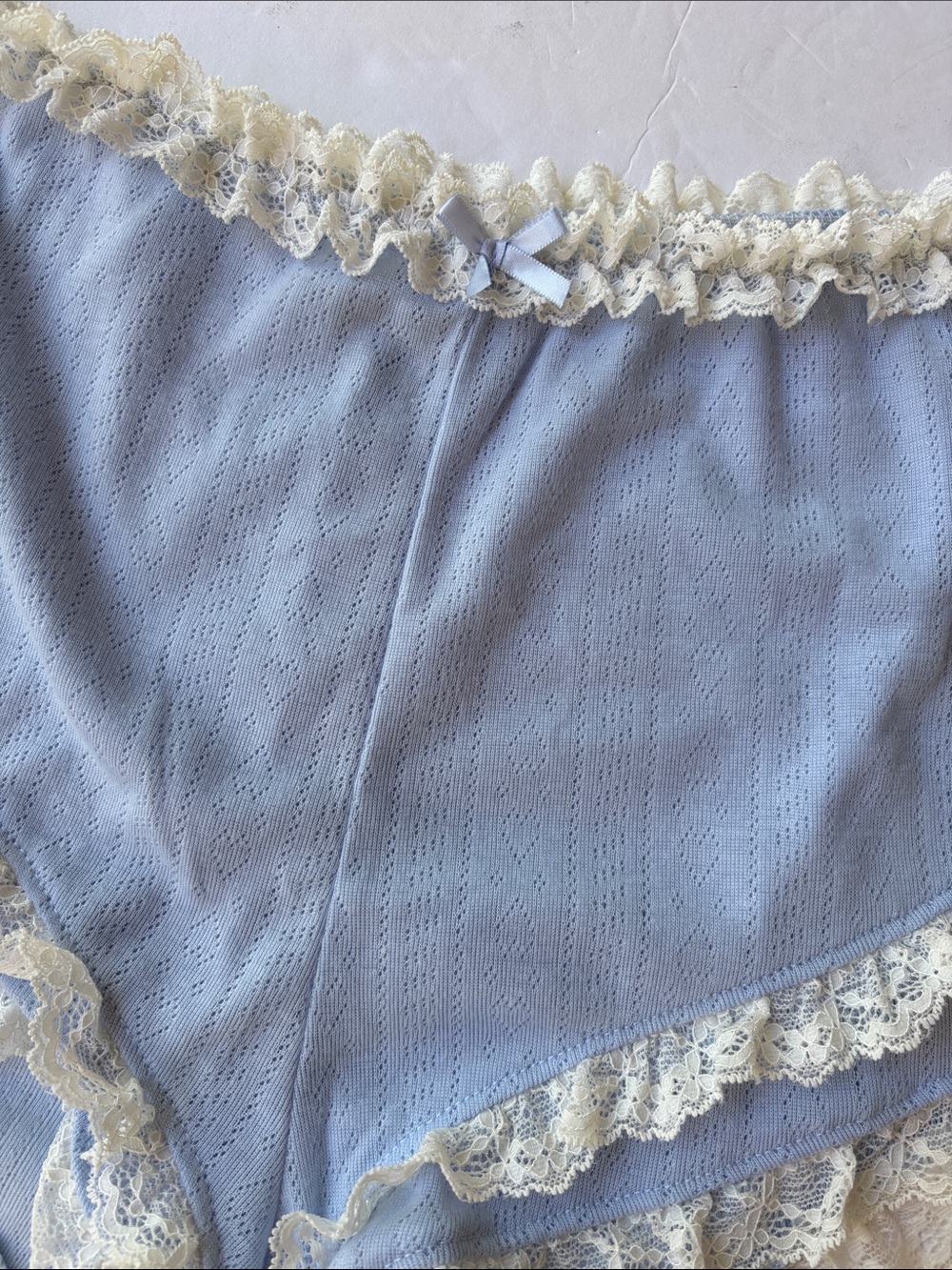 New Kacey Lee Cami Boy Short Coquette Sleepwear Blue Lace Medium Lounge Bow Cute - Picture 14 of 17